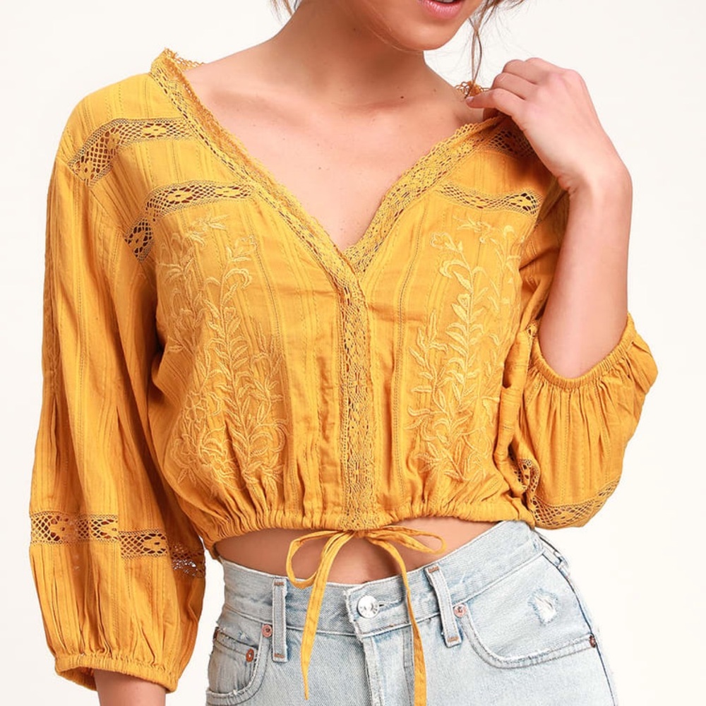Follow Your Heart Golden Yellow Embroidered Top